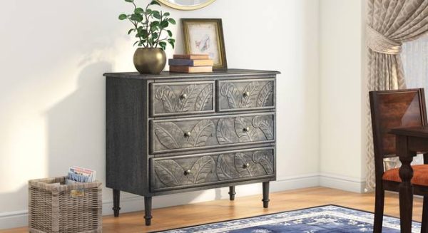Solid Wood Chest of Drawers, Antique Grey Finish, Elisa