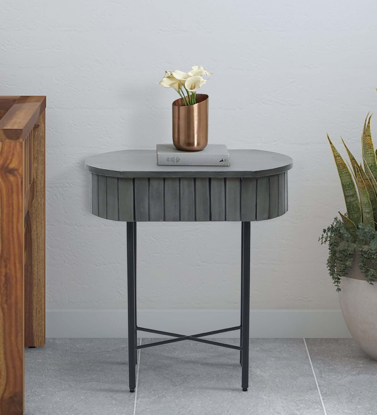 Solid Wood End Table, Grey