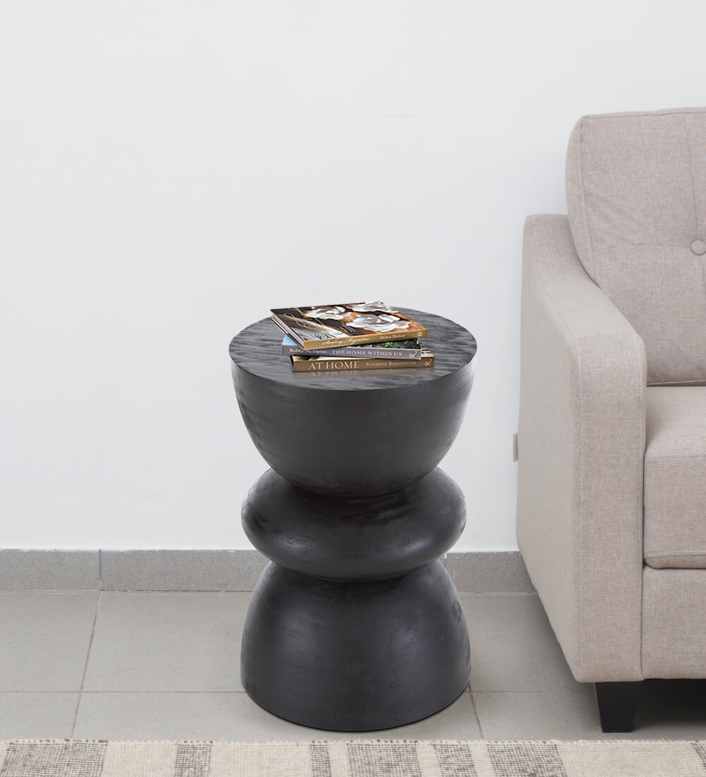 Solid Wood, Side Table in Black Finish, Amar