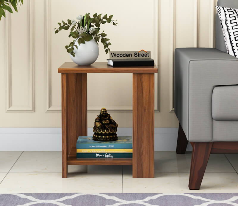 Square Side Table in Exotic Teak Finish, Facile