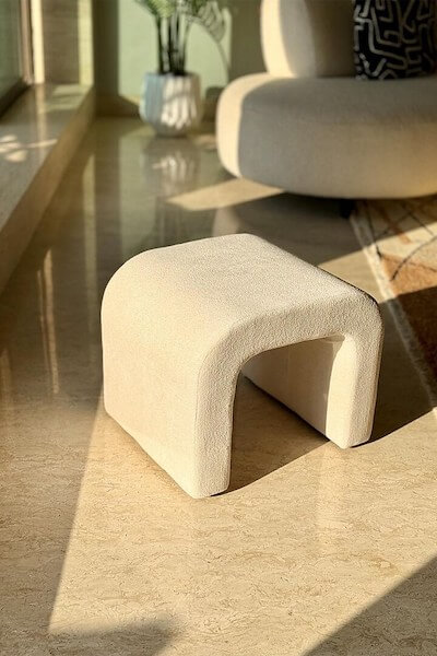 Stainless Steel and Boucle Pouffe