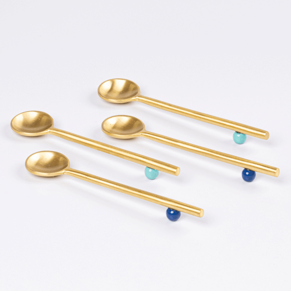 Stainless Steel with Brass with Green and Blue Enamel Mini Spoons, Dana