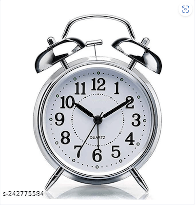 Steel and Glass, Twin Bell Alarm Clock in Silver color