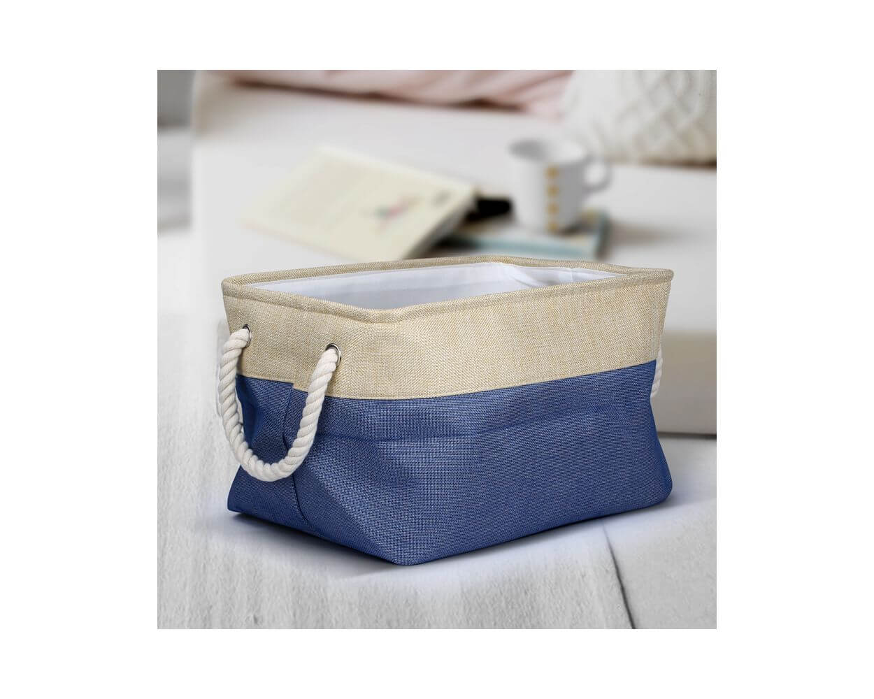 Storage Bag in Blue and Beige, Eva