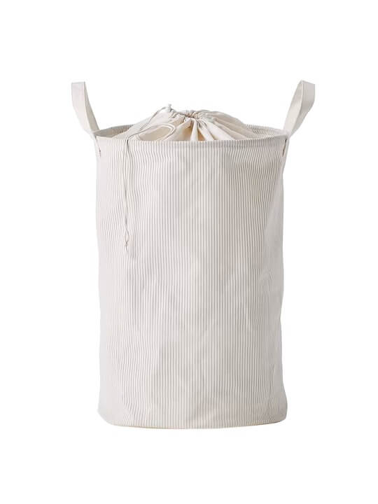 Striped Cotton Laundry Bag with Drawstring Closure in White