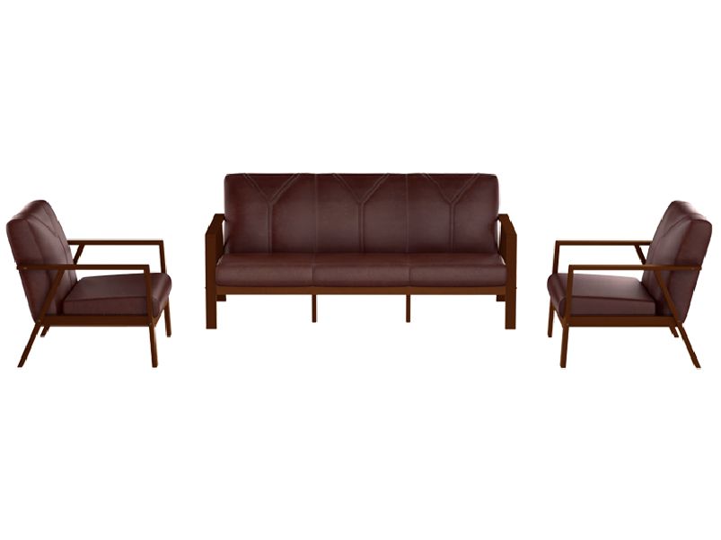 Synthetic Leather & Wood, 5-Seater Sofa Set in Dark Brown, Tropical