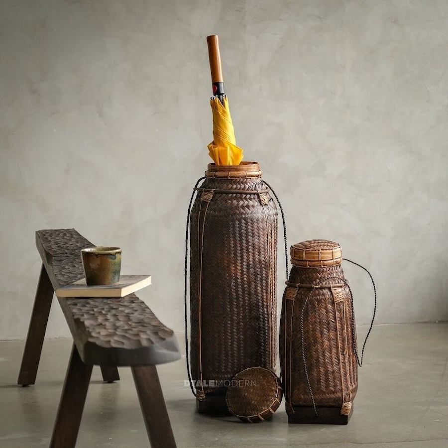 Tall Basket for Narrow Spaces, Tribal Terai Set of 2