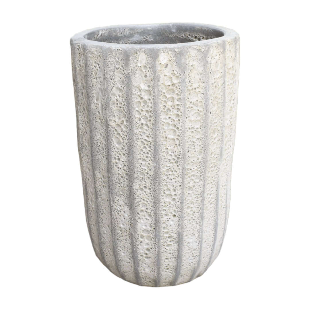 Tall Fluted Ceramic Pot in White, Large
