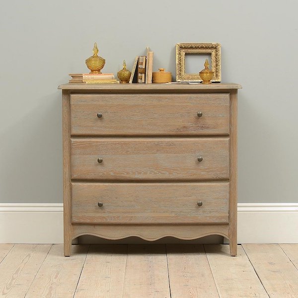 Teak Chest of Drawers in Grey-Toned Limewash Finish