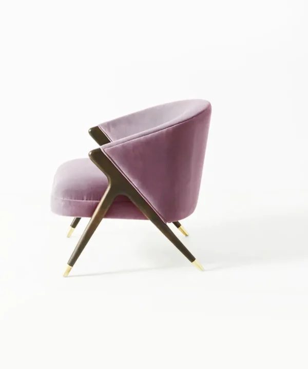 Teak Wood, Foam and Velvet Lilac Upholstered Cross-Over Chair