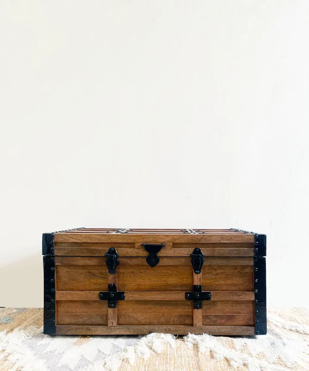 Teak Wood and Boro Metal Storage Chest