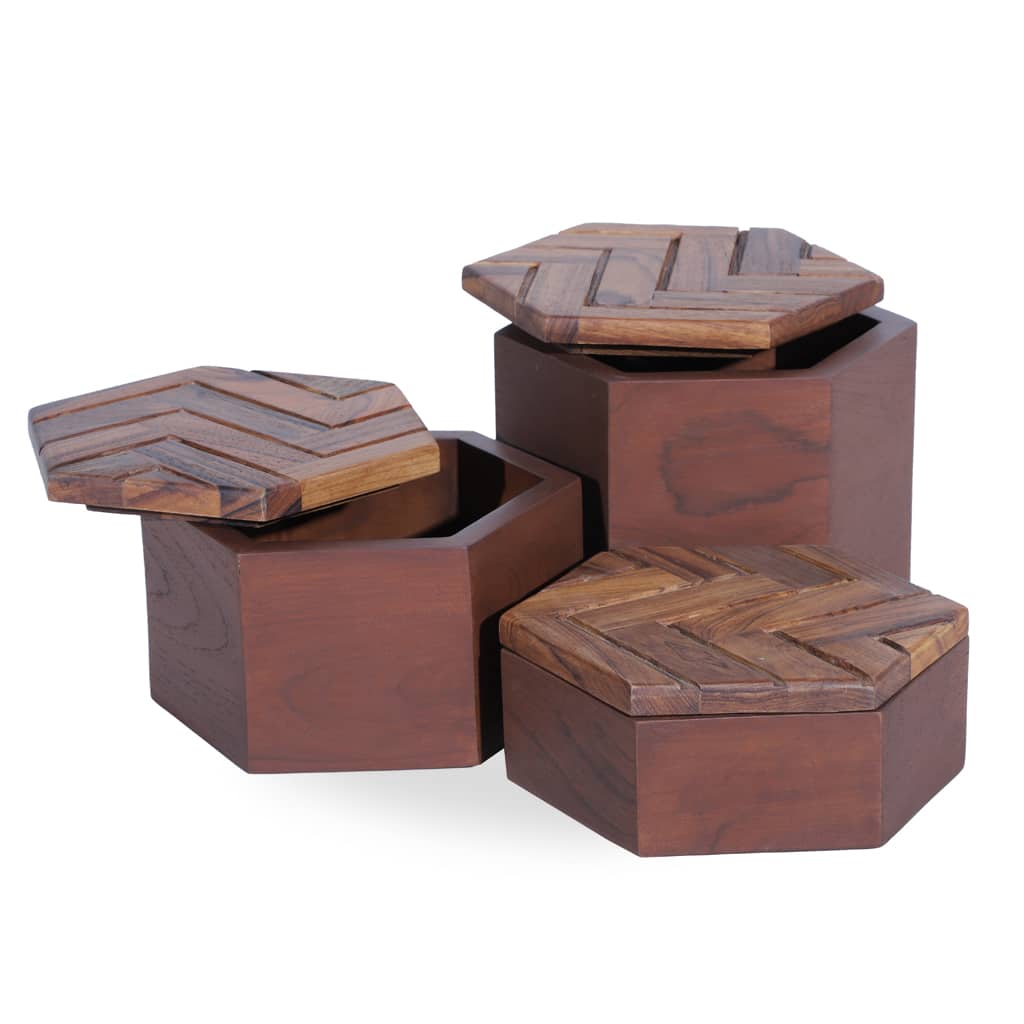 Teakwood Utility or Gift Boxes in Walnut Stain