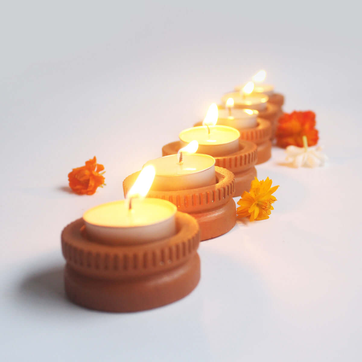 Terracotta Candle Holders Set of 6, With free Soy Tea Lights