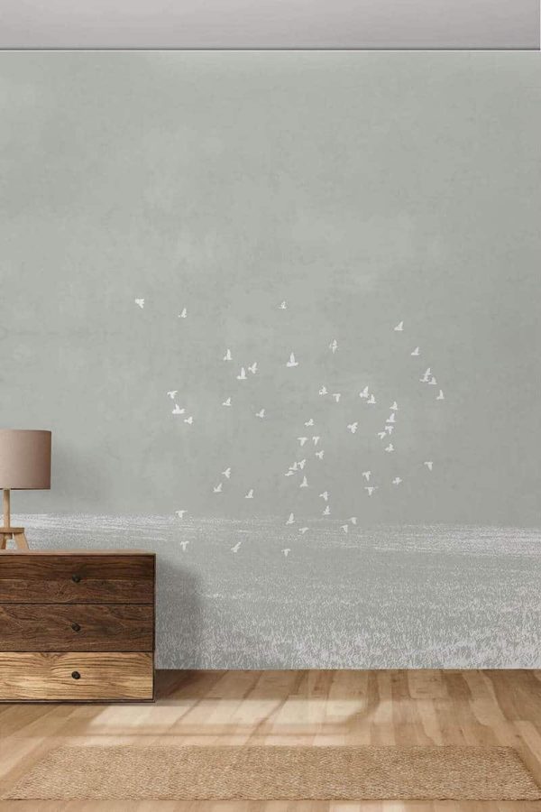 ‘To Infiniti’ with Winged Bird Motifs, Minimal Wallpaper