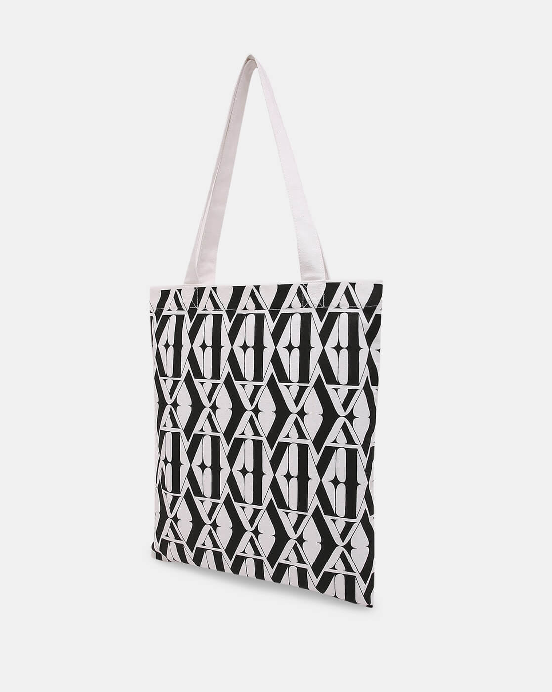 Tote Bag in Black and White Typographic Print