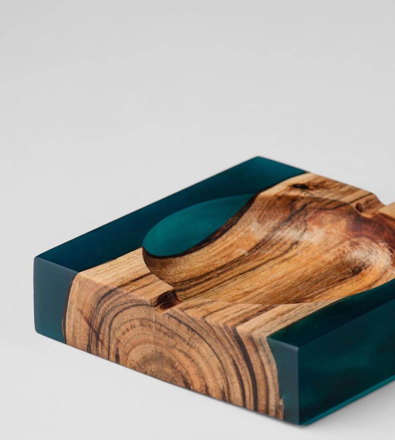 Translucent Aqua-Wood Ash Tray, Epoxy