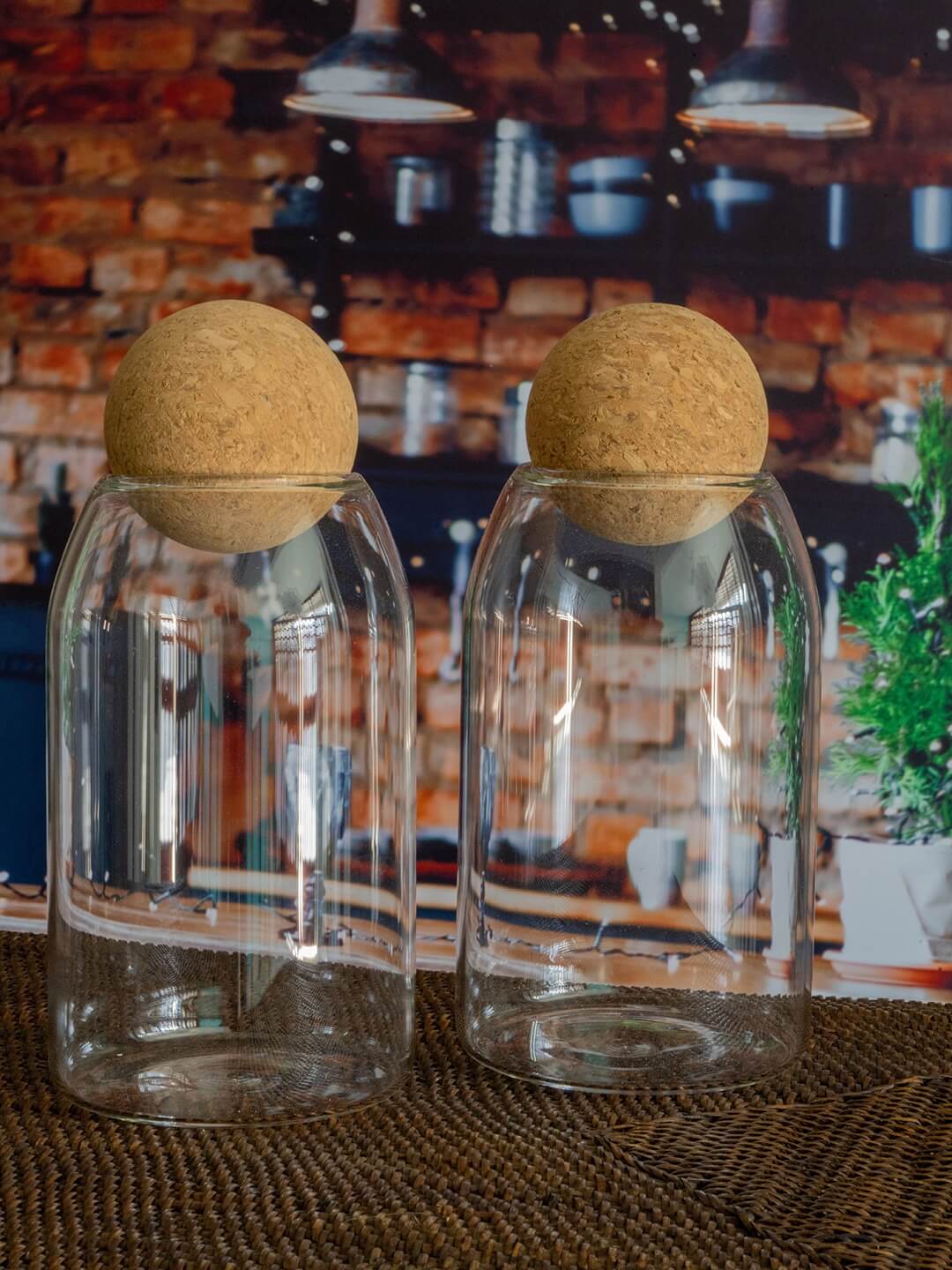 Transparent Jar with Cork Ball Lids, Set of 2