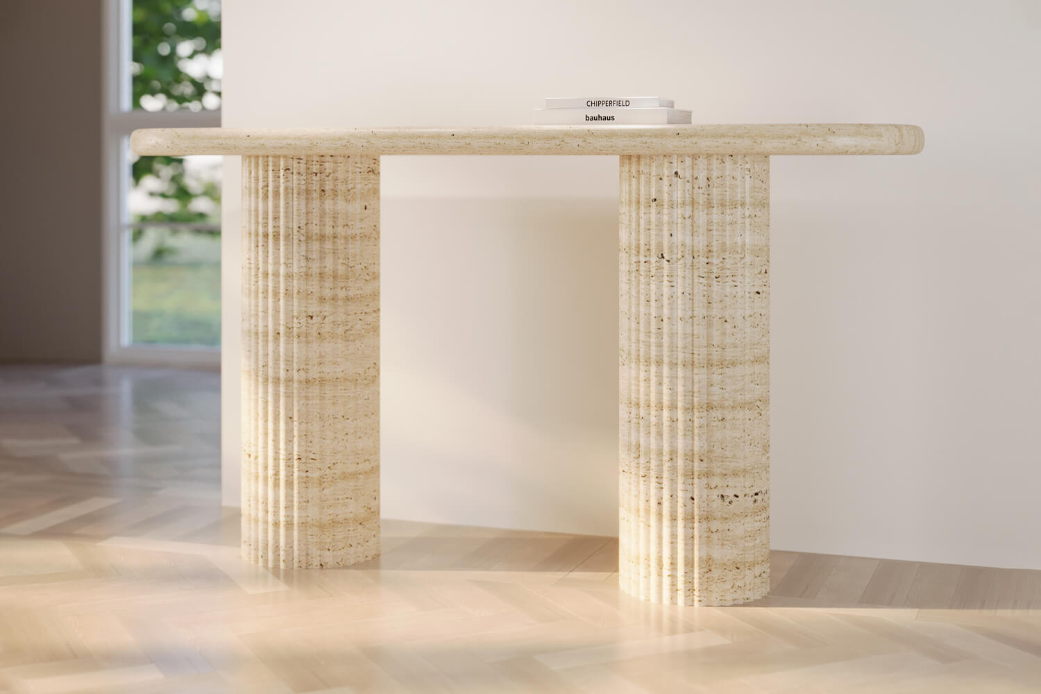 Travertine Stone Console Fluted Table, Telly