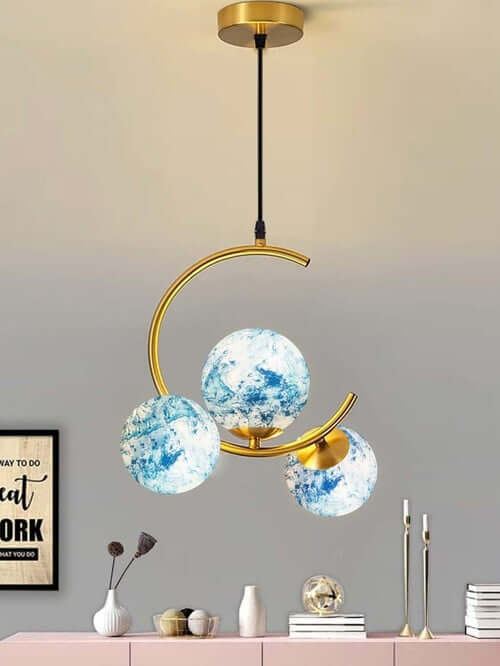 Turquoise & Gold Metal 3 Globe Chandelier