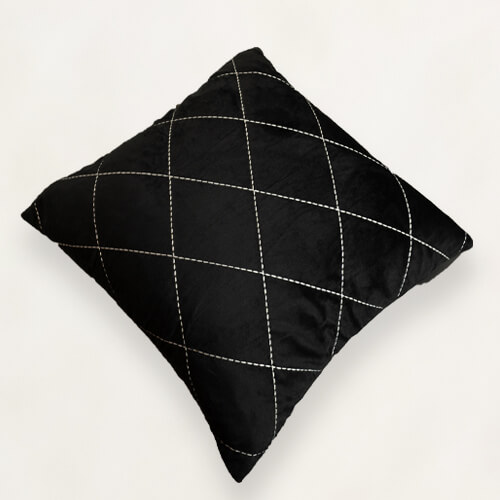 Velvet, Quilted Black Cushion Cover with Diamond Design