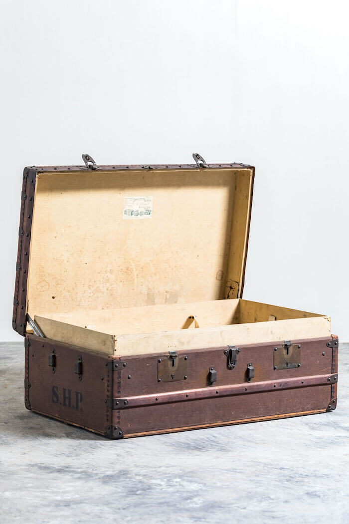 Vintage Leather, Wood Trunk Made by ‘Articles De Voyage J.Penet’