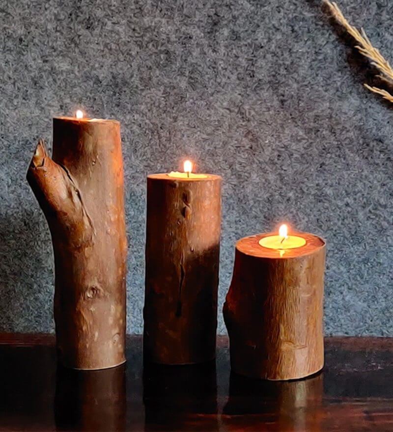 Wood Tree Candle Stand, Set of 3