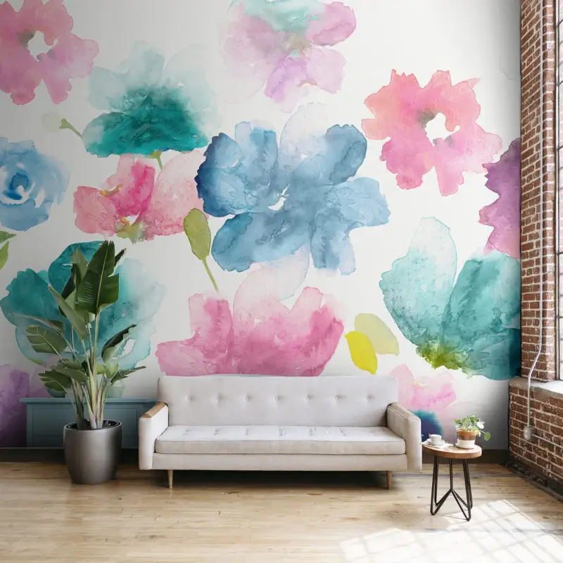 Water Color Paint-Style Floral Wallpaper