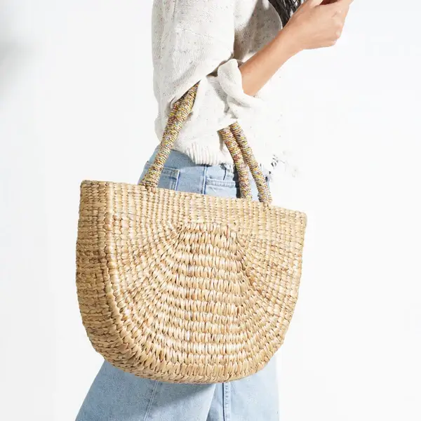 Water Hyacinth Grass Tote Bag, Half Moon