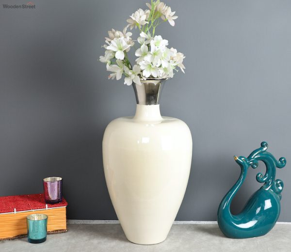 White Brass Vase, Urn Deidra