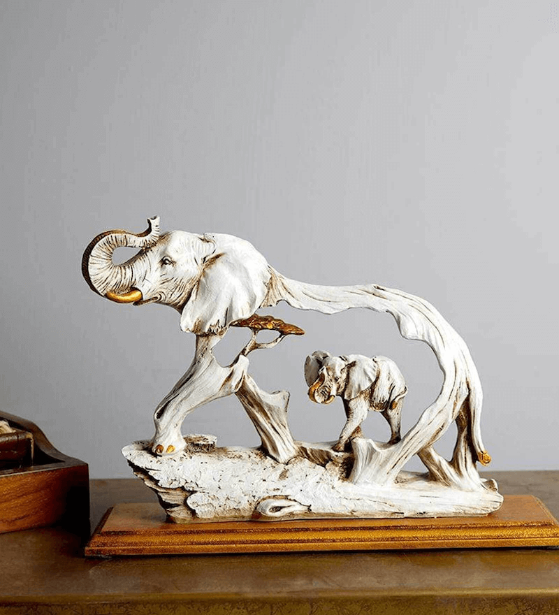 White & Pink Polyresin Elephants Figurine, Vastu