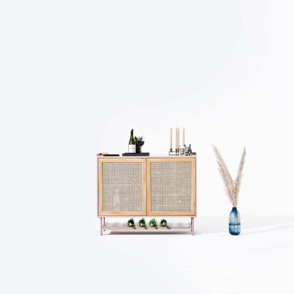 Wicker, Wood and Metal Bar Cabinet, Wrap