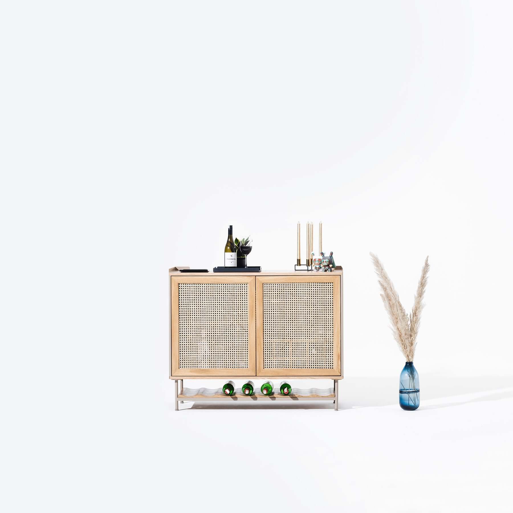 Wicker, Wood and Metal Bar Cabinet, Wrap