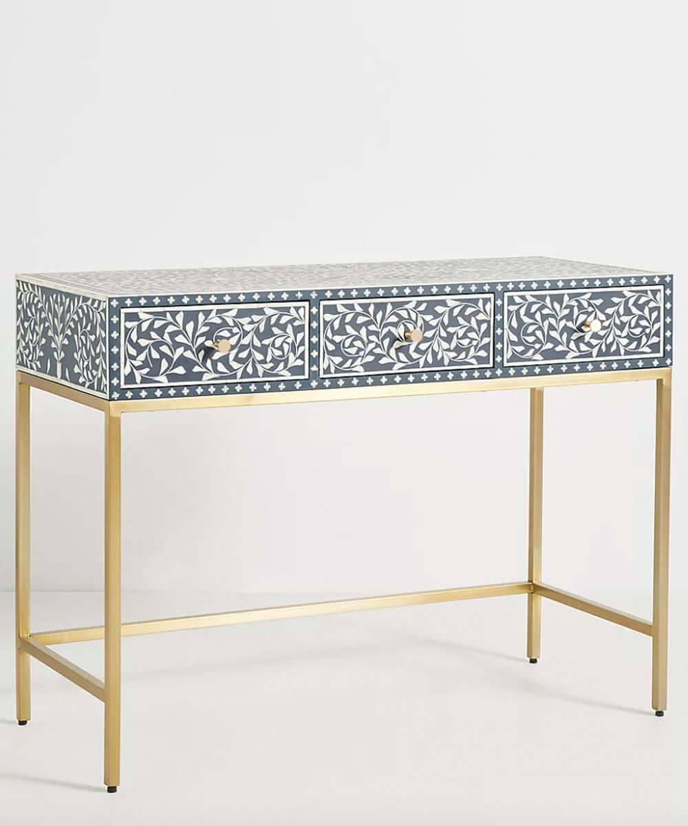Wood, Acrylic and Brass Console Table with Vegan Inlay