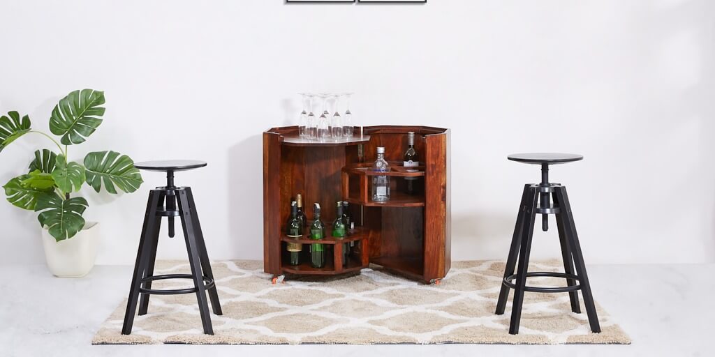 Wood Bar Unit with Hinged Door in Antique Cherry Finish, Downey