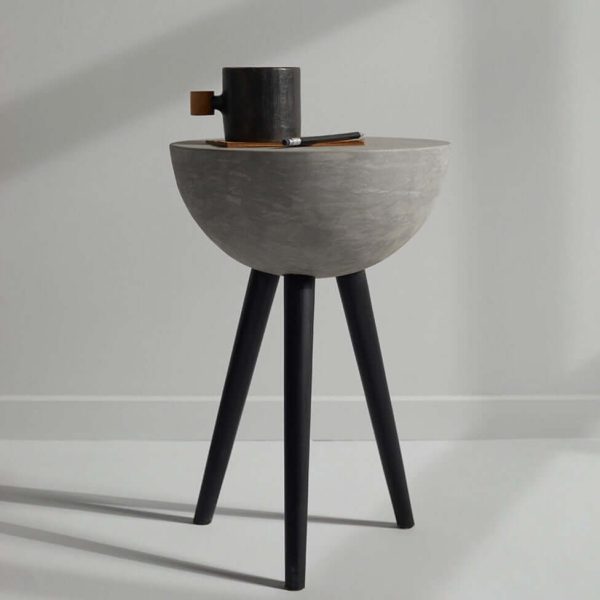 Wood & Concrete Dome Side Table with Black Legs (Variations Available)