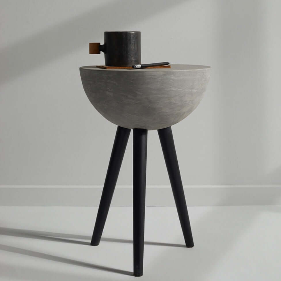 Wood & Concrete Dome Side Table with Black Legs (Variations Available)