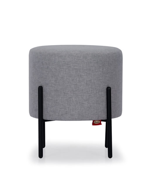 Wood Pouffe with Black Legs and Silver Seating