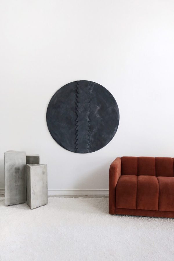 Wood, Round Textured Wall Sculpture in Matt Black (Customisable Size and Color)
