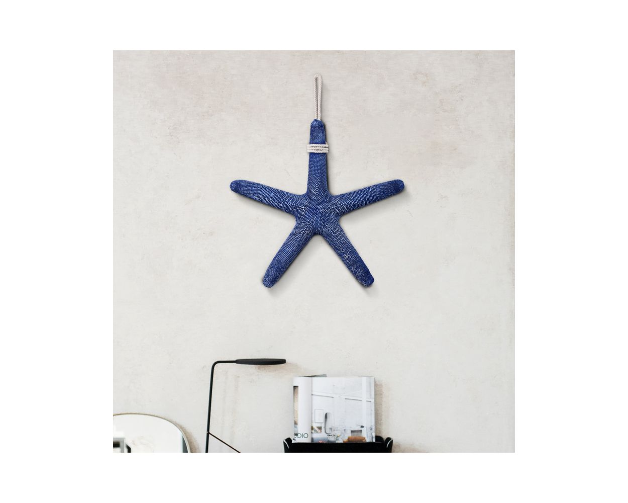 Wood Sea Star Fish Wall Hanging, Blue