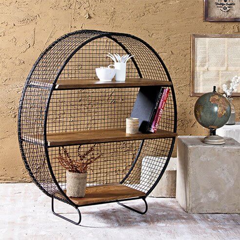 Wood Shelves in Rustic Iron Stand