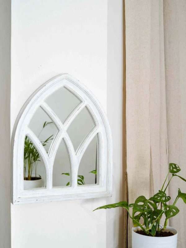 Wood, Triangular Window Frame Mirror with White Chalk Paint (and Sealed with Varnish)