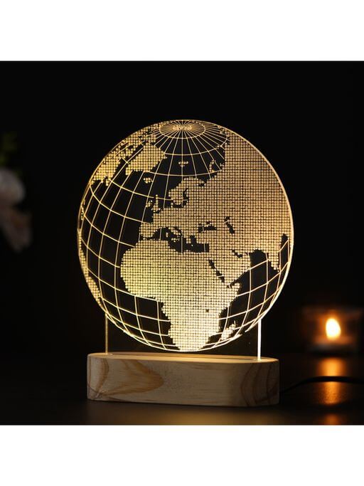 Wood and LED Globe Table Night Lamp with Rechargeable Battery