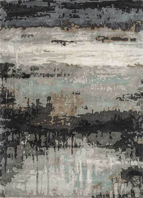 Wool and Viscose, Hand Tufted Rug in Charcoal Slate/Black Olive, Genesis