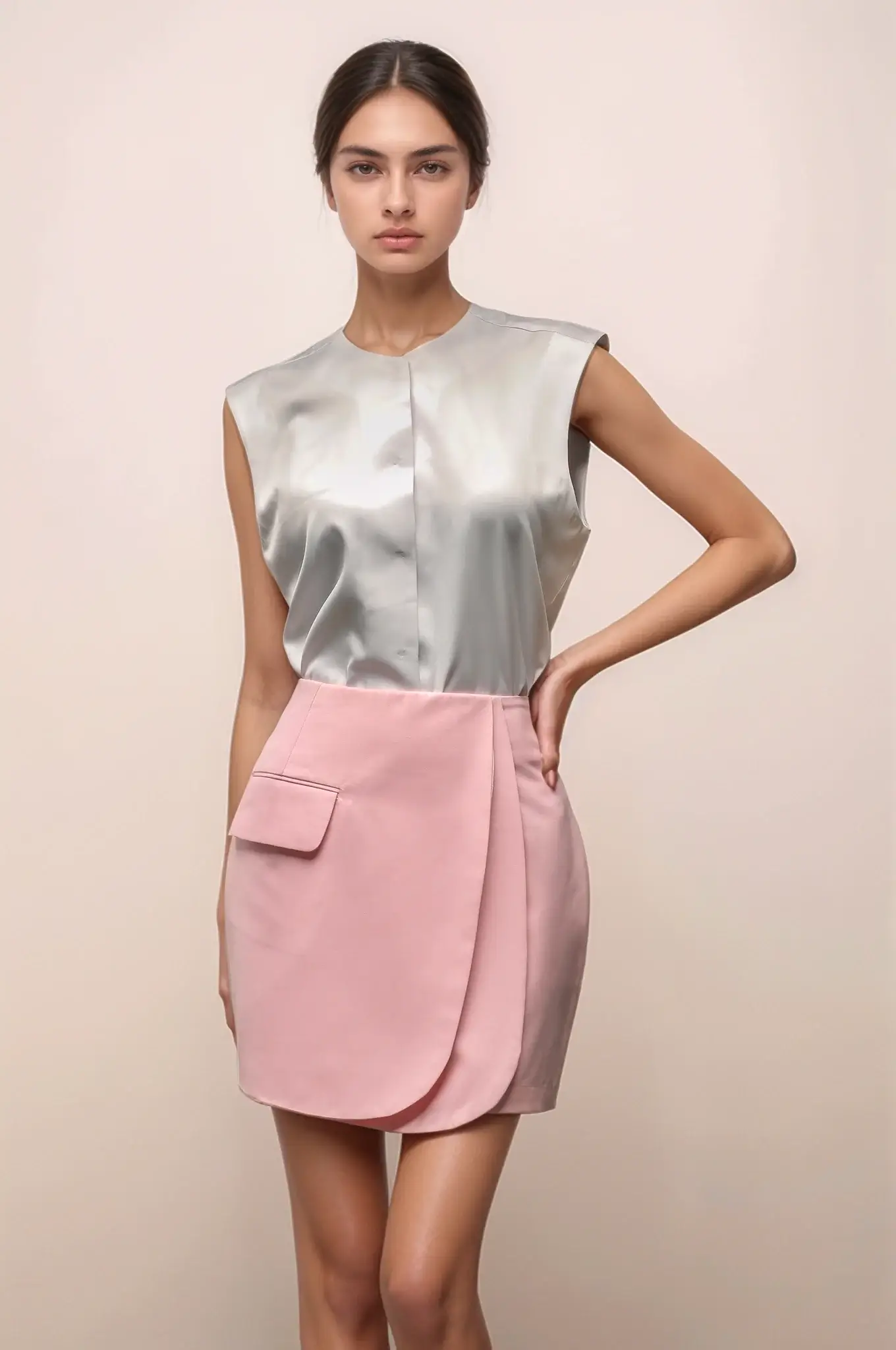 Pink Short Overlapped Skirt