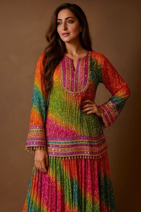 Bandhini saga Crushed skirt & kurti Set