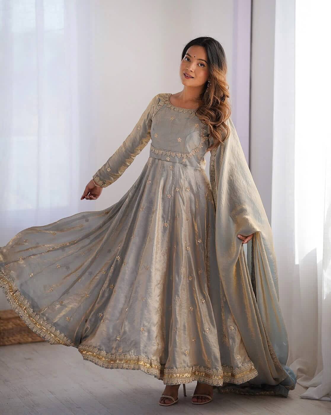 Embroidered Anarkali Kurta with Pants & Dupatta by Svaraa