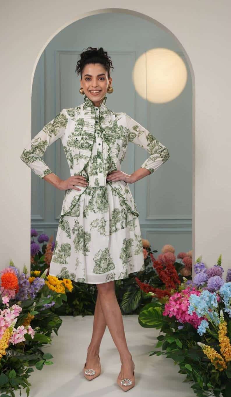 Moon Dress- Green Toile
