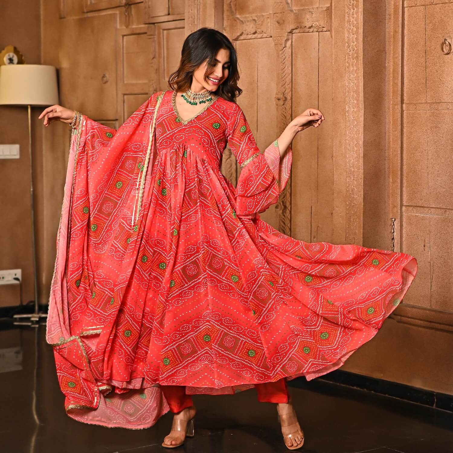 Red Bandhej Print Georgette Salwar Suit