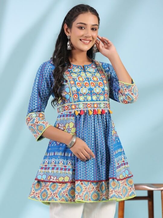 Floral Printed Thread Work Tunic by Juniper
