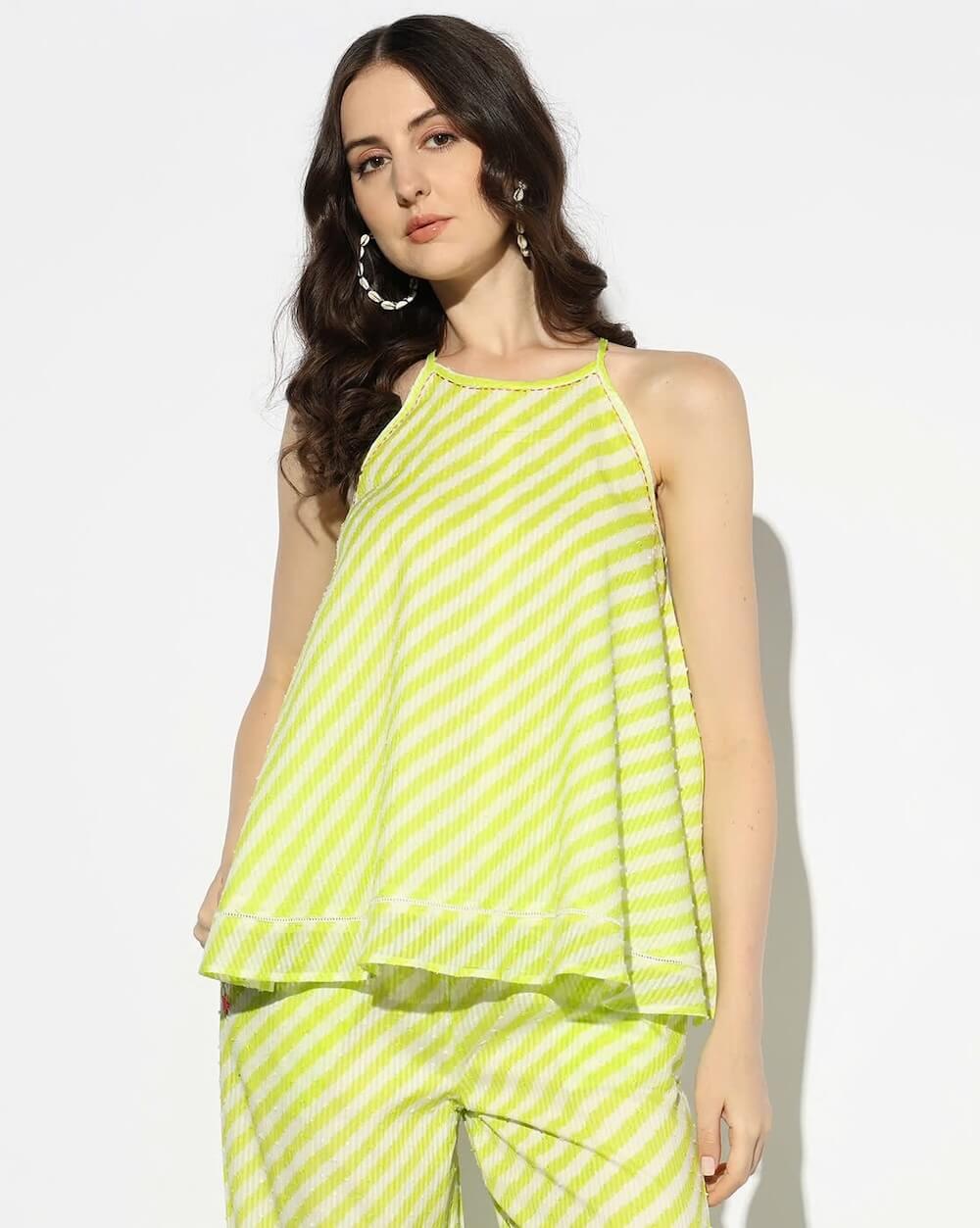 Leheriya Print A-Line Strappy Top by Azorte